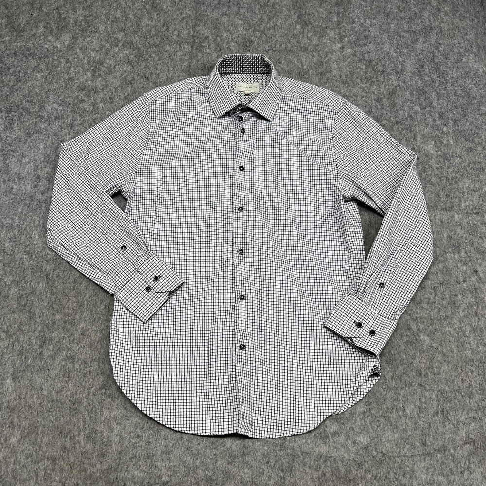 CON.STRUCT Shirt Mens 15.5 32/33 White Check Slim Fit‎ Cotton Dress Work Office